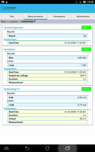 Picture of electrical test results on Apat software